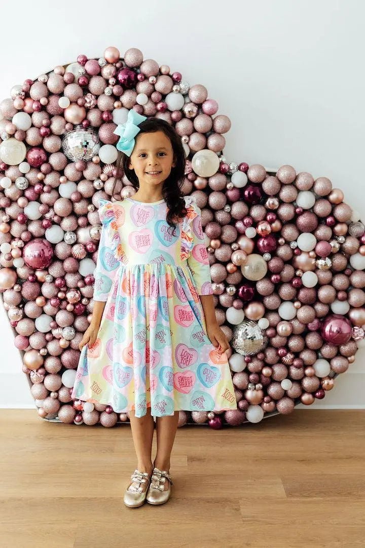 Mila & Rose ® Conversation Hearts 3/4 Sleeve Ruffle Twirl Dress - 