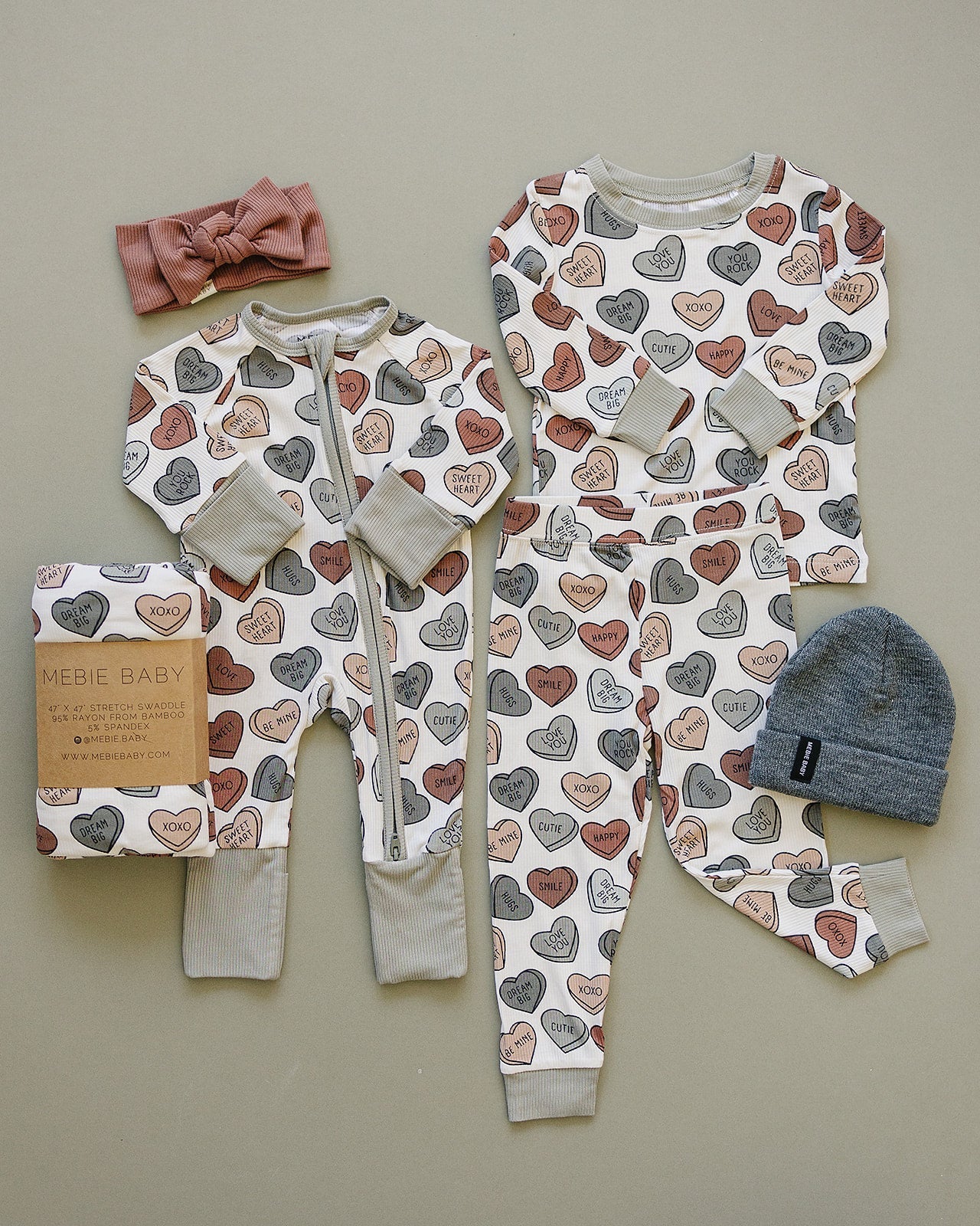 Mebie Baby Conversation Hearts Ribbed Bamboo Cozy Sleep Set For Valentines Day - 