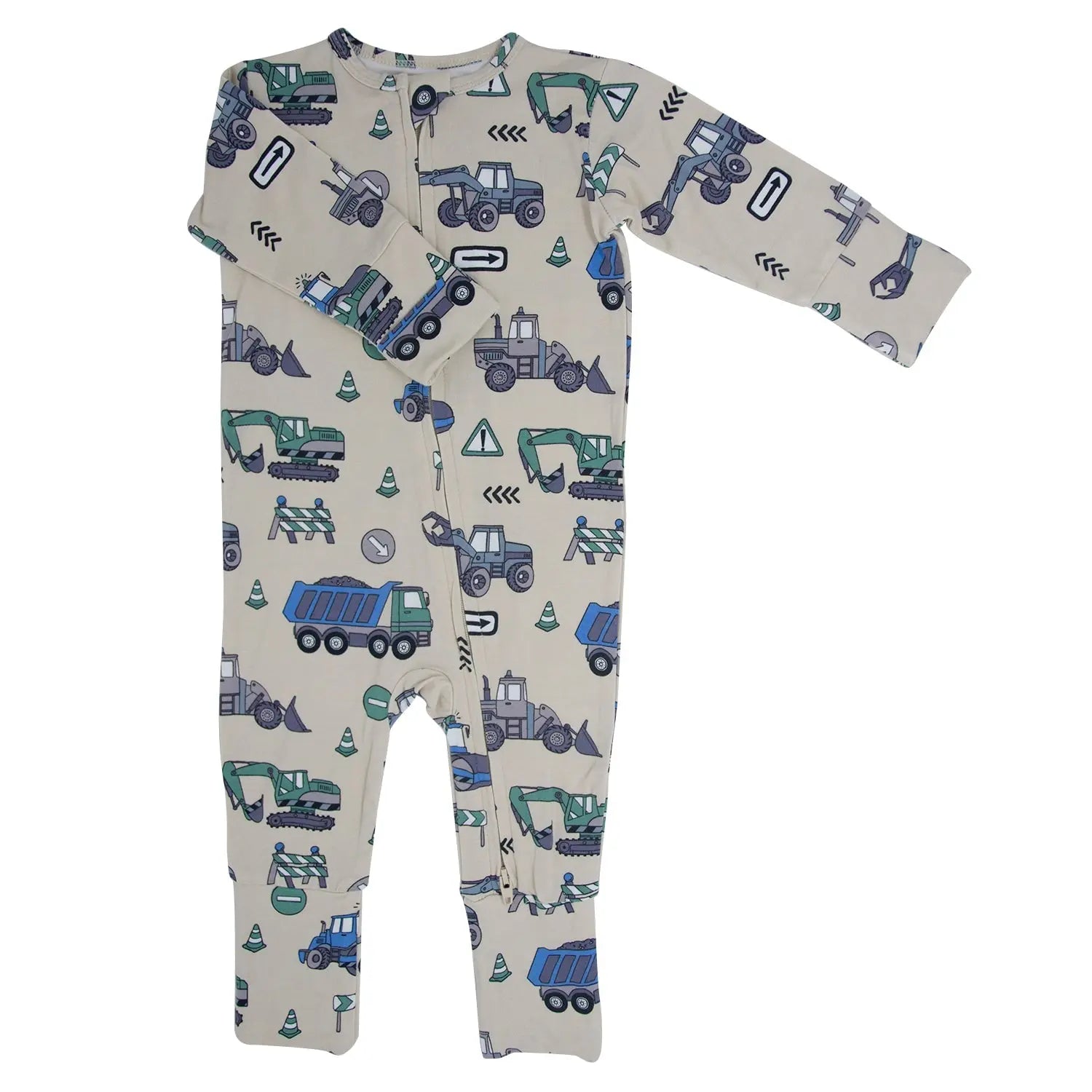 Trucks Diggers Construction Convertible Romper for Babies Sweet Bamboo