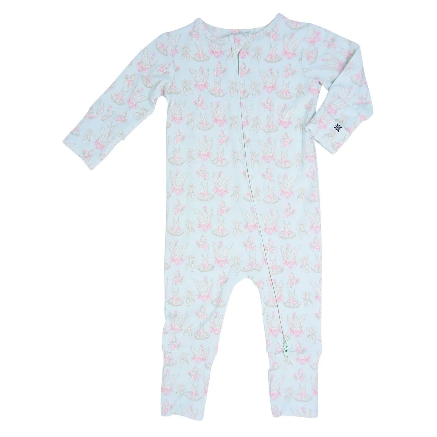 Swan Ballet Convertible Romper for Baby with Two Way Zip and Fold Over Legs Sweet Bamboo