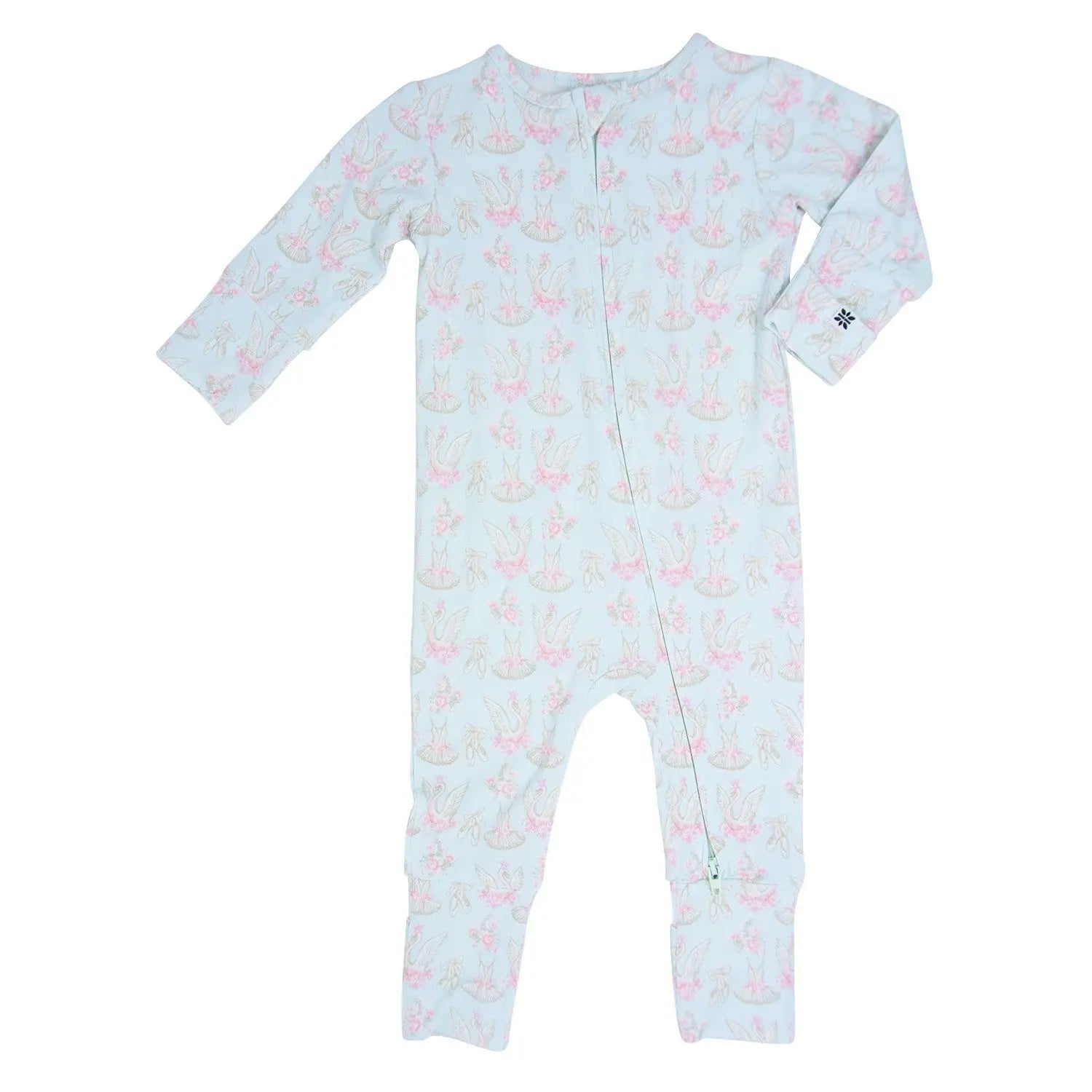 Swan Ballet Convertible Romper for Baby with Two Way Zip and Fold Over Legs Sweet Bamboo