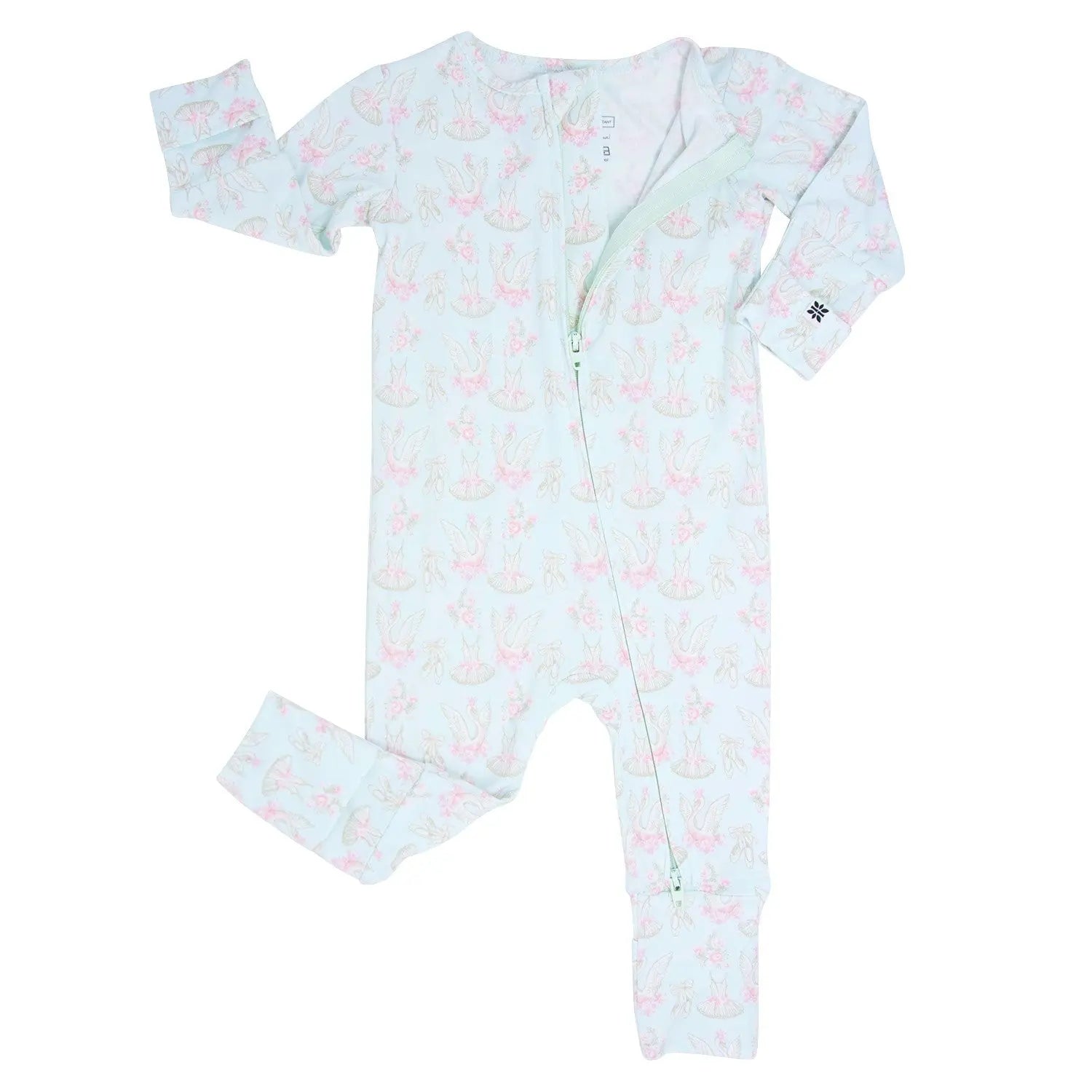Swan Ballet Convertible Romper for Baby with Two Way Zip and Fold Over Legs Sweet Bamboo