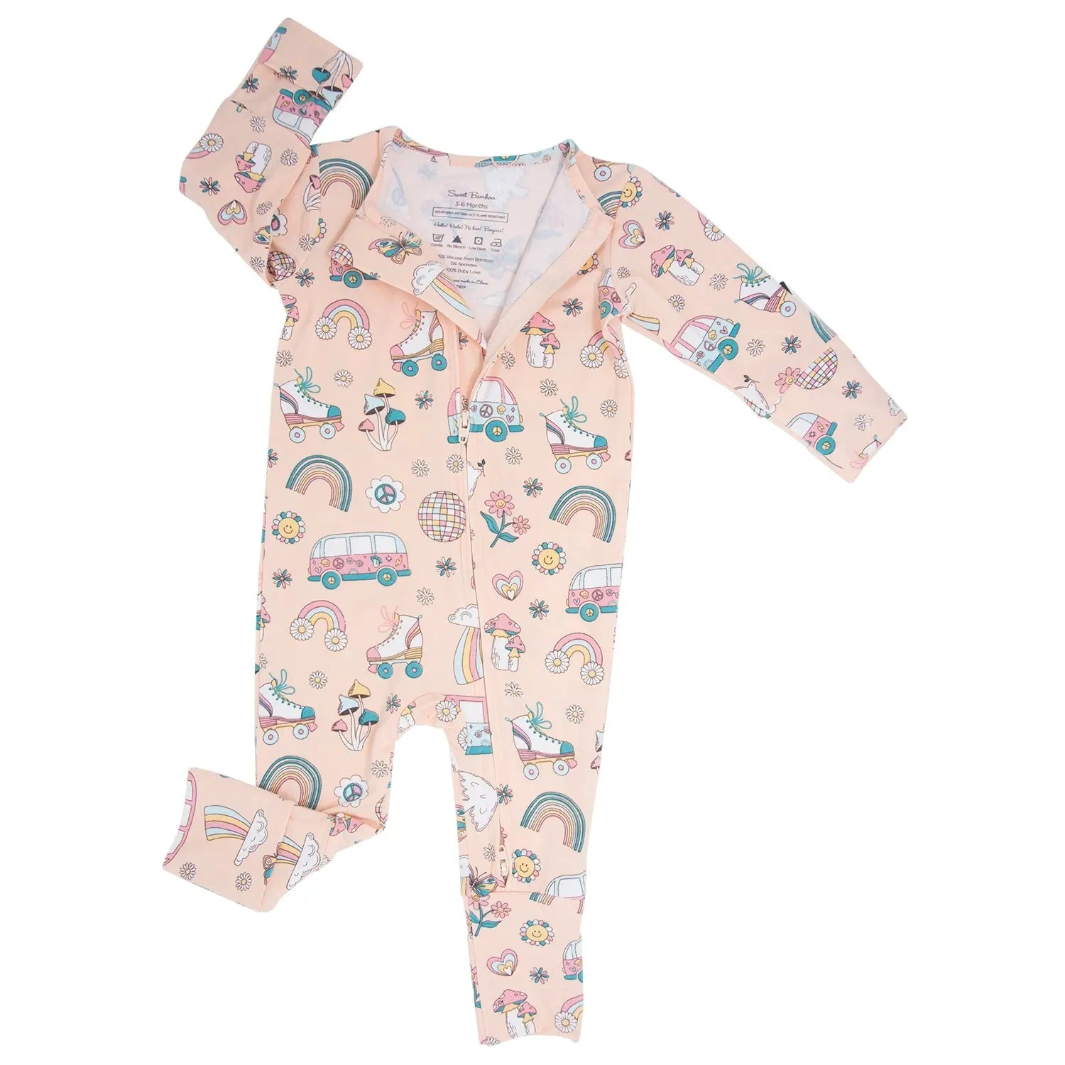 Sweet Bamboo Retro Roller Skates Convertible Romper with Two Way Zip for Babies - Apparel & Accessories > Clothing > Baby & Toddler Clothing > Baby One-Pieces Rompers