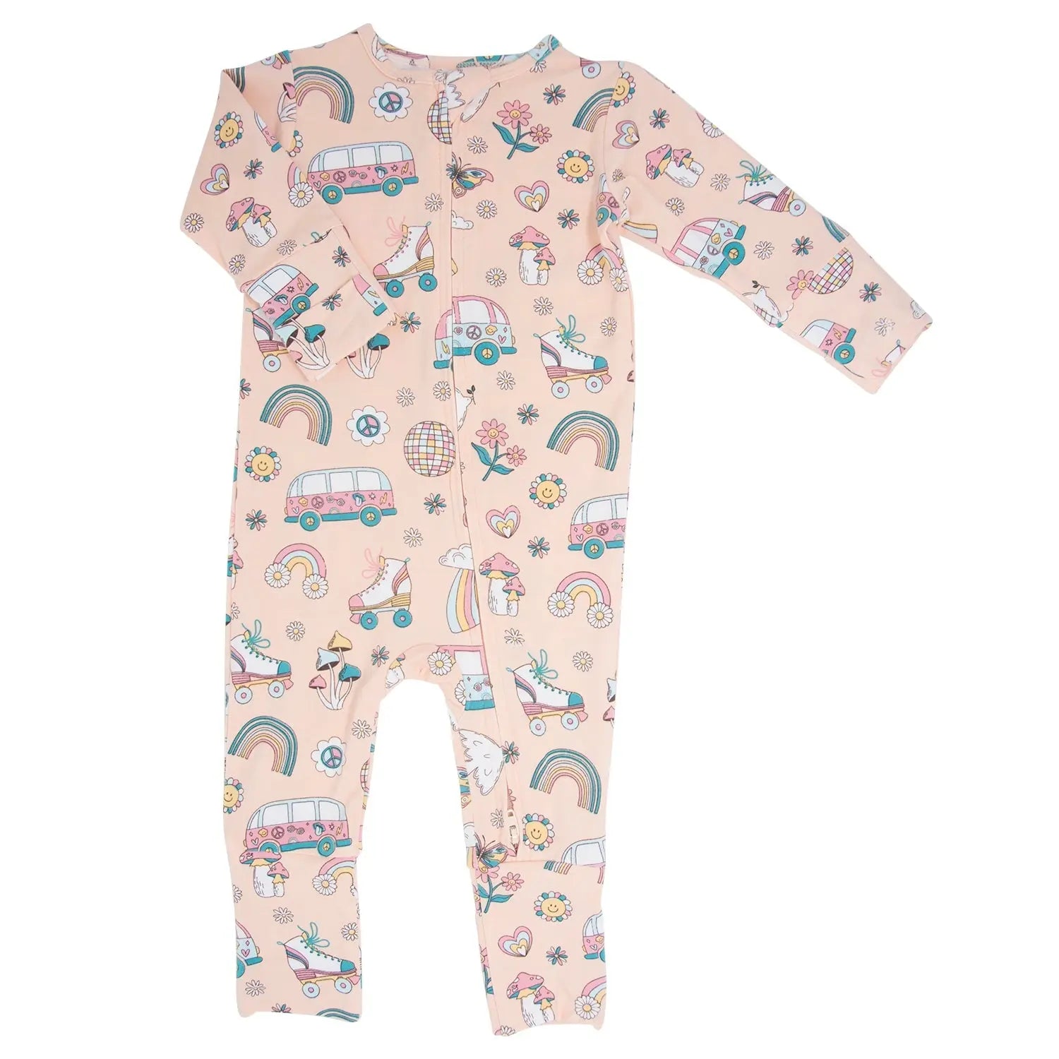 Sweet Bamboo Retro Roller Skates Convertible Romper with Two Way Zip for Babies - Apparel & Accessories > Clothing > Baby & Toddler Clothing > Baby One-Pieces Rompers
