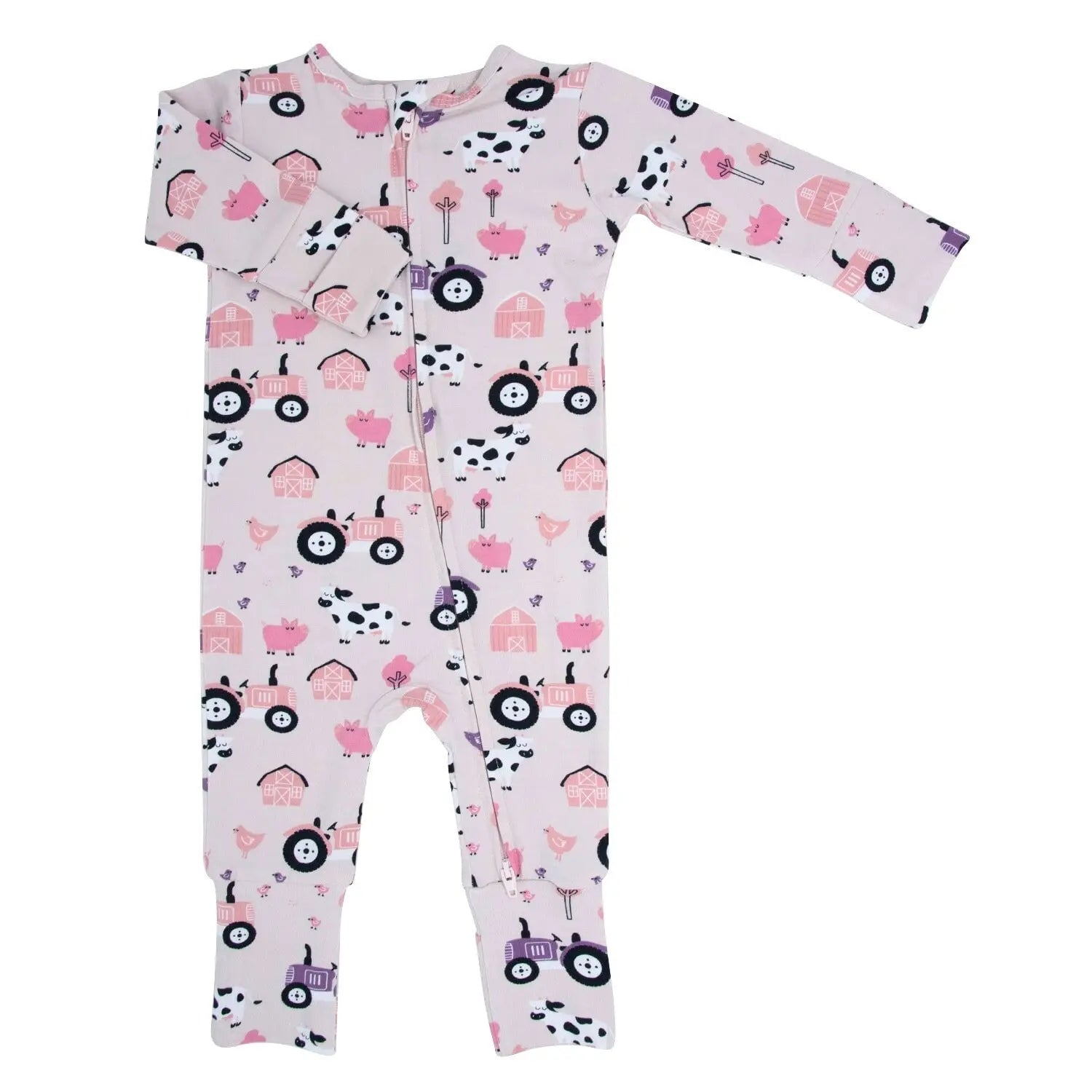Tractors And Cows Convertible Romper For Babies With Two Way Zip Sweet Bamboo