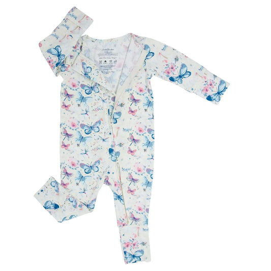 Watercolor Butterfly Convertible Romper For Babies With Two Way Zip And Fold Over Legs Sweet Bamboo