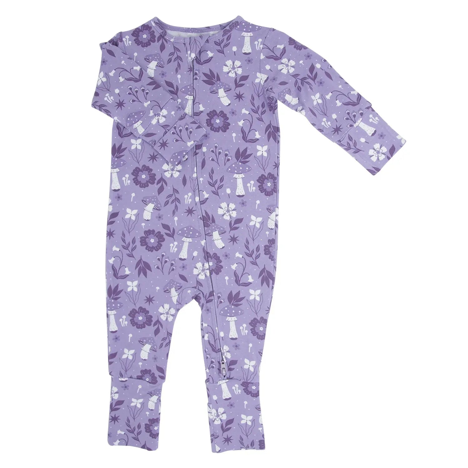 Sweet Bamboo Mushroom Floral Baby Romper with Two Way Zip for Active Infants - Apparel & Accessories > Clothing > Baby & Toddler Clothing > Baby & Toddler Sleepwear Rompers