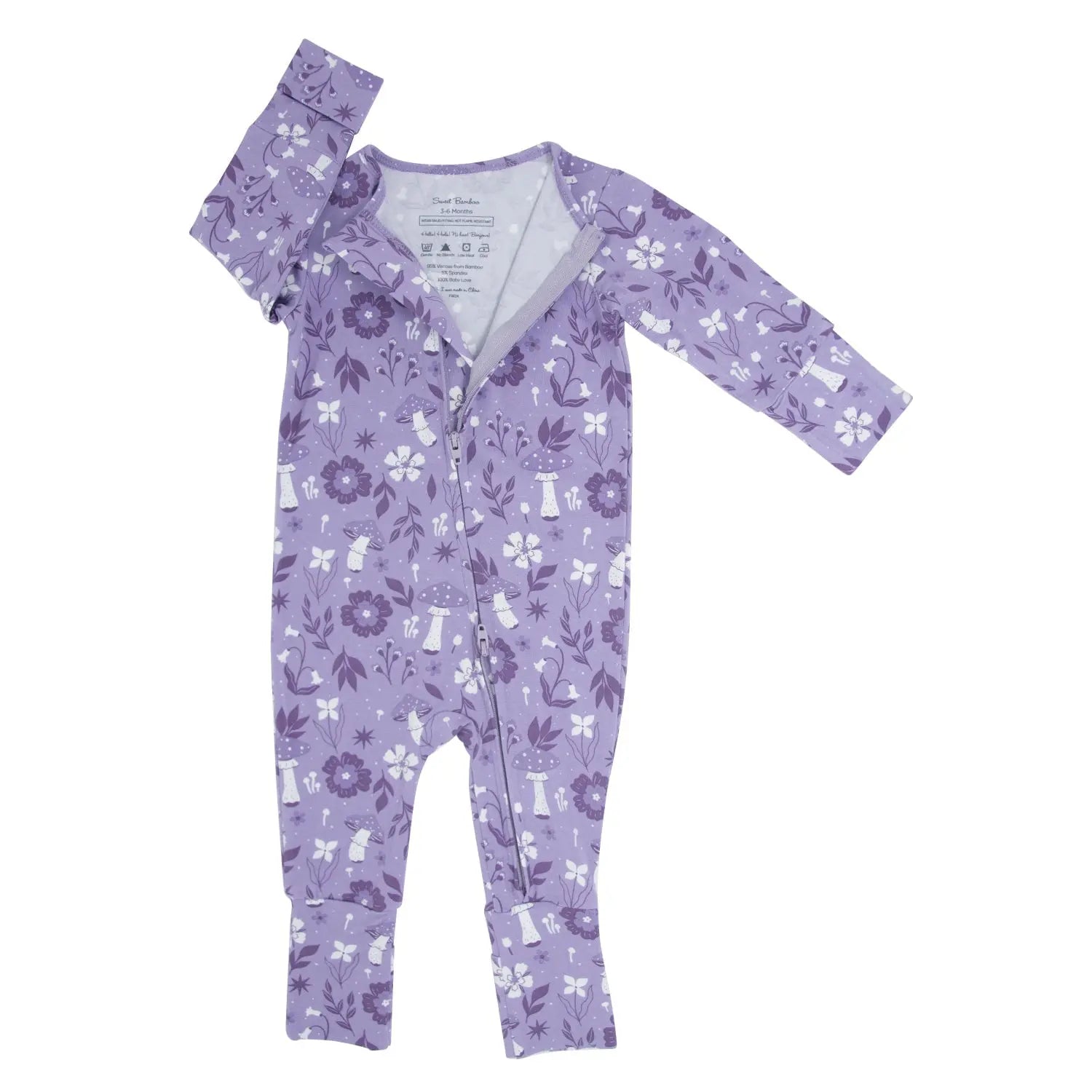 Sweet Bamboo Mushroom Floral Baby Romper with Two Way Zip for Active Infants - Apparel & Accessories > Clothing > Baby & Toddler Clothing > Baby & Toddler Sleepwear Rompers