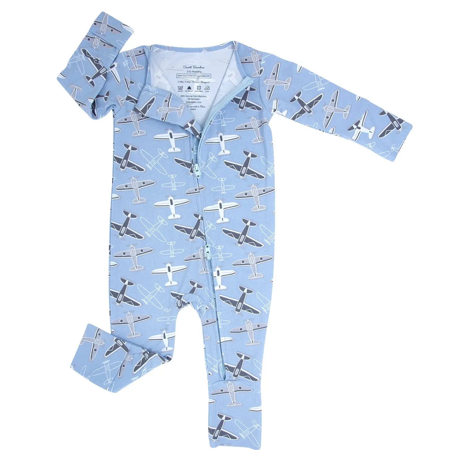 Sweet Bamboo Vintage Airplanes Convertible Baby Romper with Two Way Zip for Infants - Apparel & Accessories > Clothing > Baby & Toddler Clothing > Baby & Toddler Sleepwear Rompers
