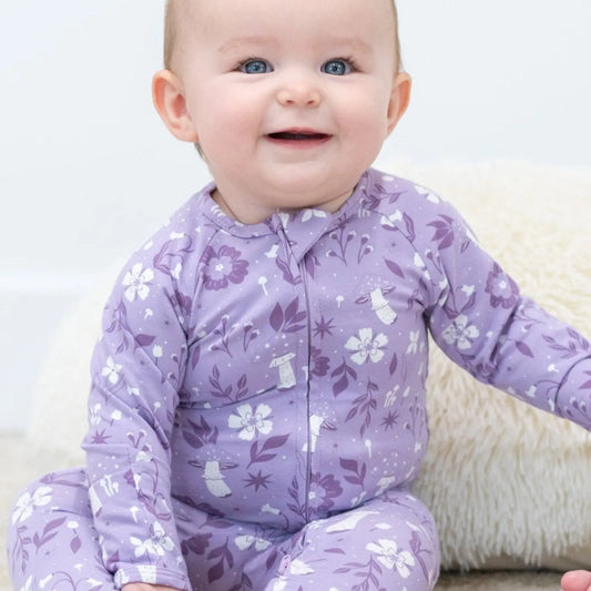 Mushroom Floral Convertible Baby Romper with Two Way Zip and Fold Over Legs Sweet Bamboo
