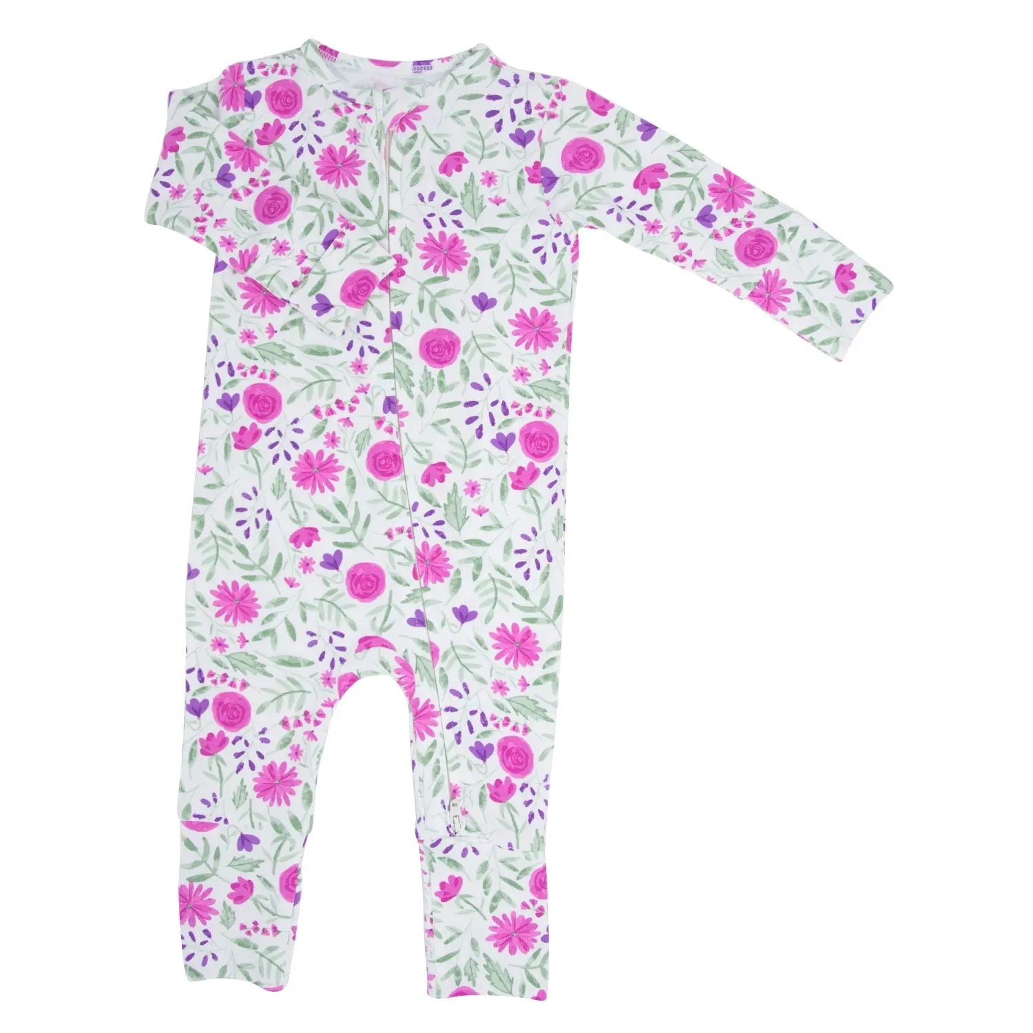 Sweet Purple Flowers Convertible Baby Romper With Two Way Zip And Fold Over Legs Sweet Bamboo