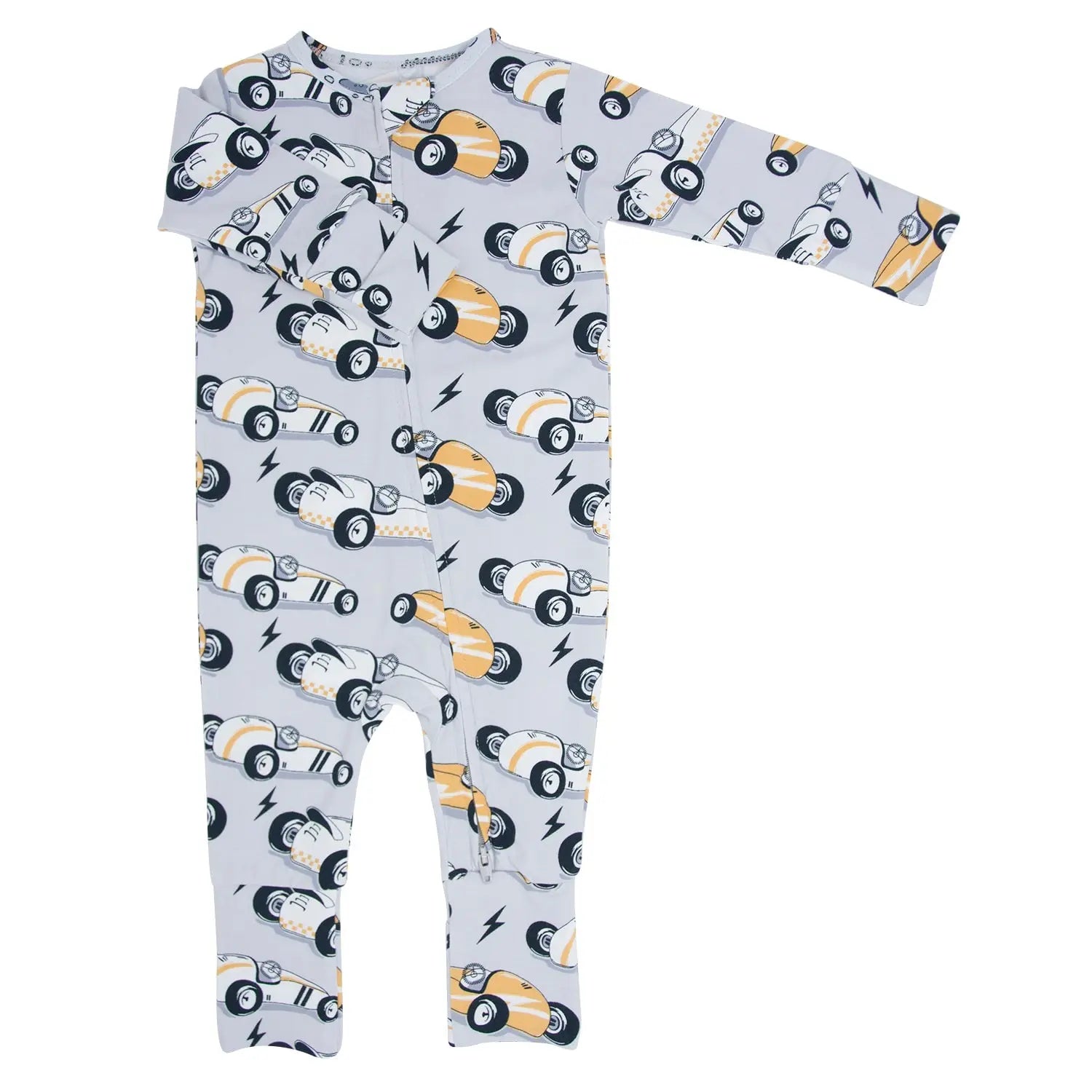 Vintage Racecars Convertible Baby Romper With Two Way Zip Sweet Bamboo