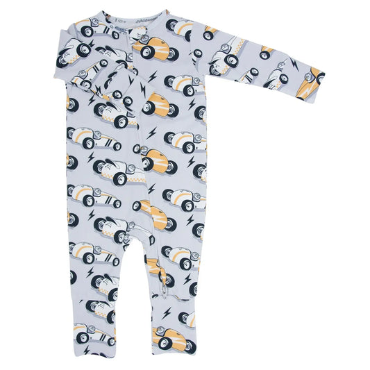 Vintage Racecars Convertible Baby Romper With Two Way Zip Sweet Bamboo