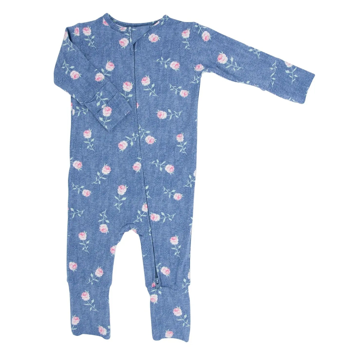 Convertible Baby Romper with Two Way Zip and Fold Over Legs Sweet Bamboo