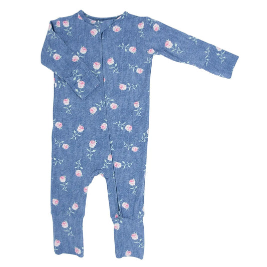 Convertible Baby Romper with Two Way Zip and Fold Over Legs Sweet Bamboo