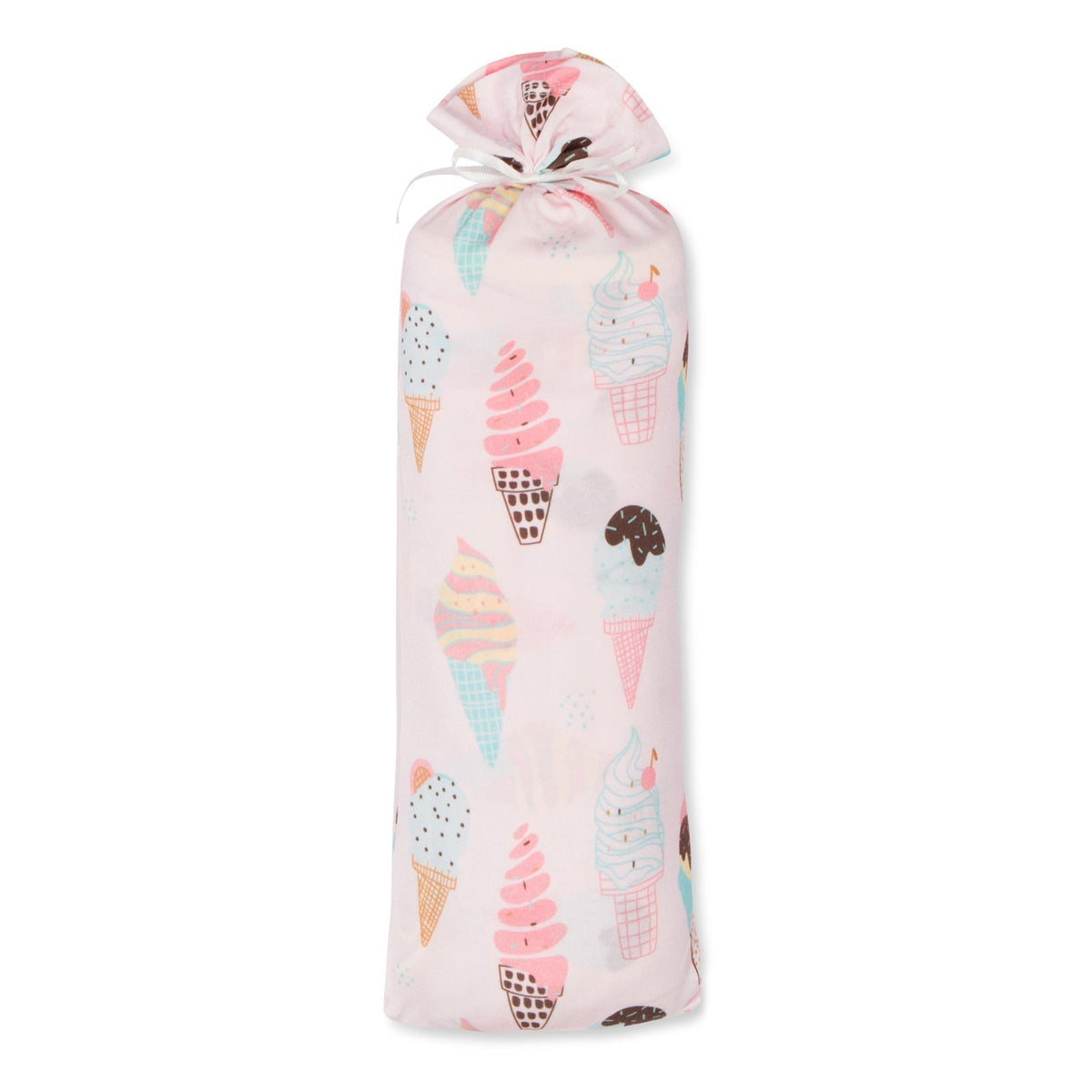 Pink swaddle blanket printed with an ice cream cone pattern
