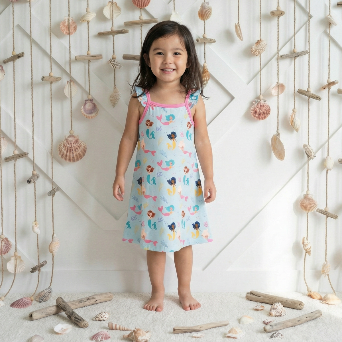Flutter sleeve dress in a coral print, made of bamboo viscose blend fabric