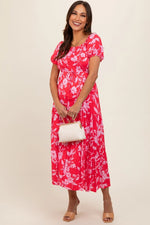 PinkBlush PinkBlush Coral Floral Off Shoulder Puff Sleeve Maternity Midi Dress - Apparel & Accessories > Clothing > Maternity Clothing > Maternity Dresses Apparel & Accessories > Clothing > Dresses