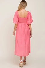 PinkBlush Coral Front Tie Ruffle Sleeve Maternity Midi Dress - 