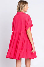 PinkBlush Coral Short Sleeve Dress with Tiered Back and Pockets for Summer Style - 