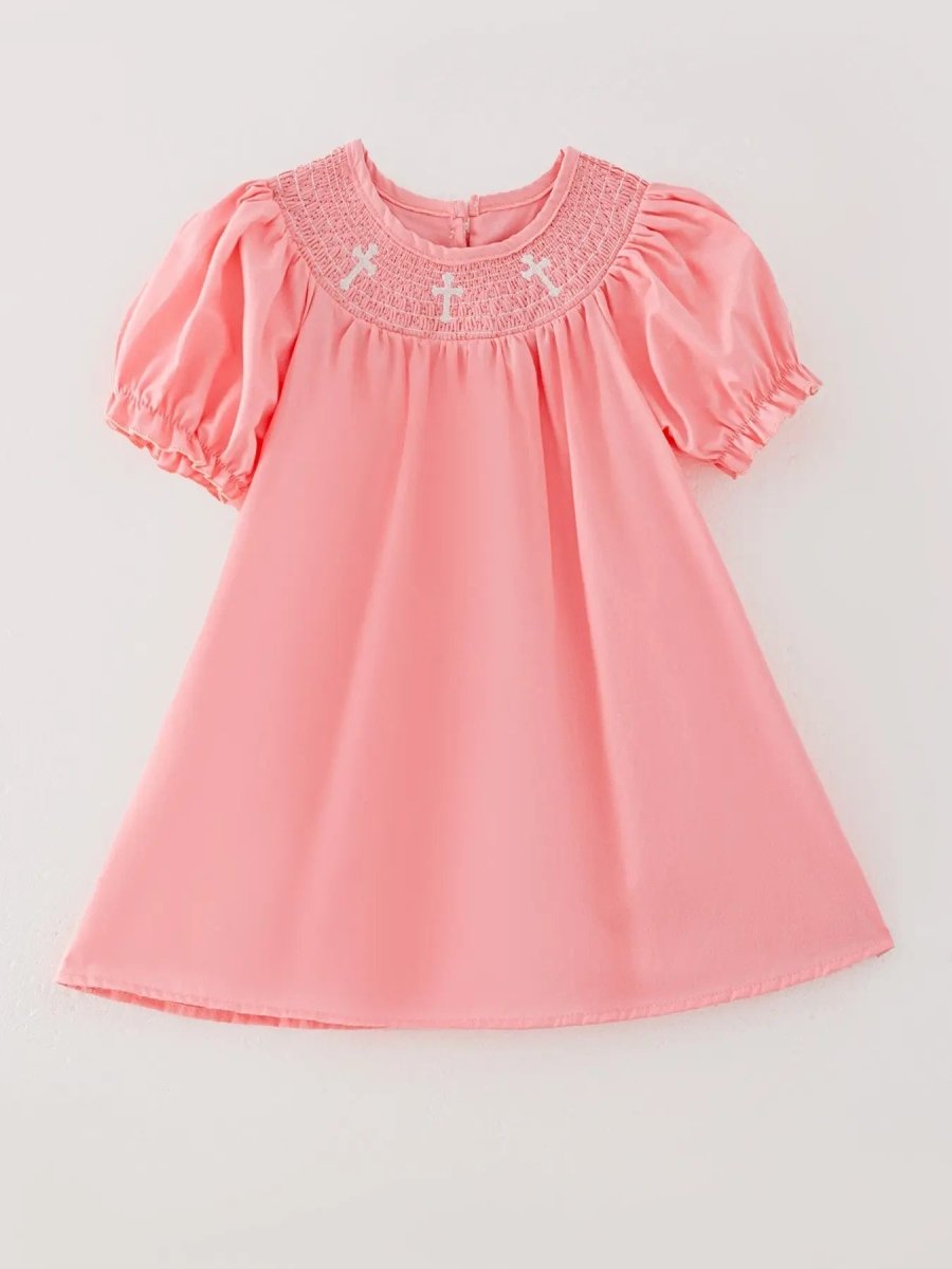 Rylee Faith Designs Coral Smocked Church Christ Bishop Christening Dress for Girls - Everetts Place Boutique - 