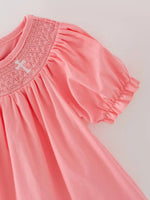 Rylee Faith Designs Coral Smocked Church Christ Bishop Christening Dress for Girls - Everetts Place Boutique - 