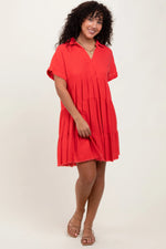 PinkBlush Coral Tiered Linen Dress - 
