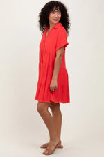PinkBlush Coral Tiered Linen Dress - 