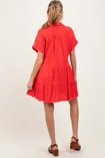 PinkBlush Coral Tiered Linen Maternity Dress - 