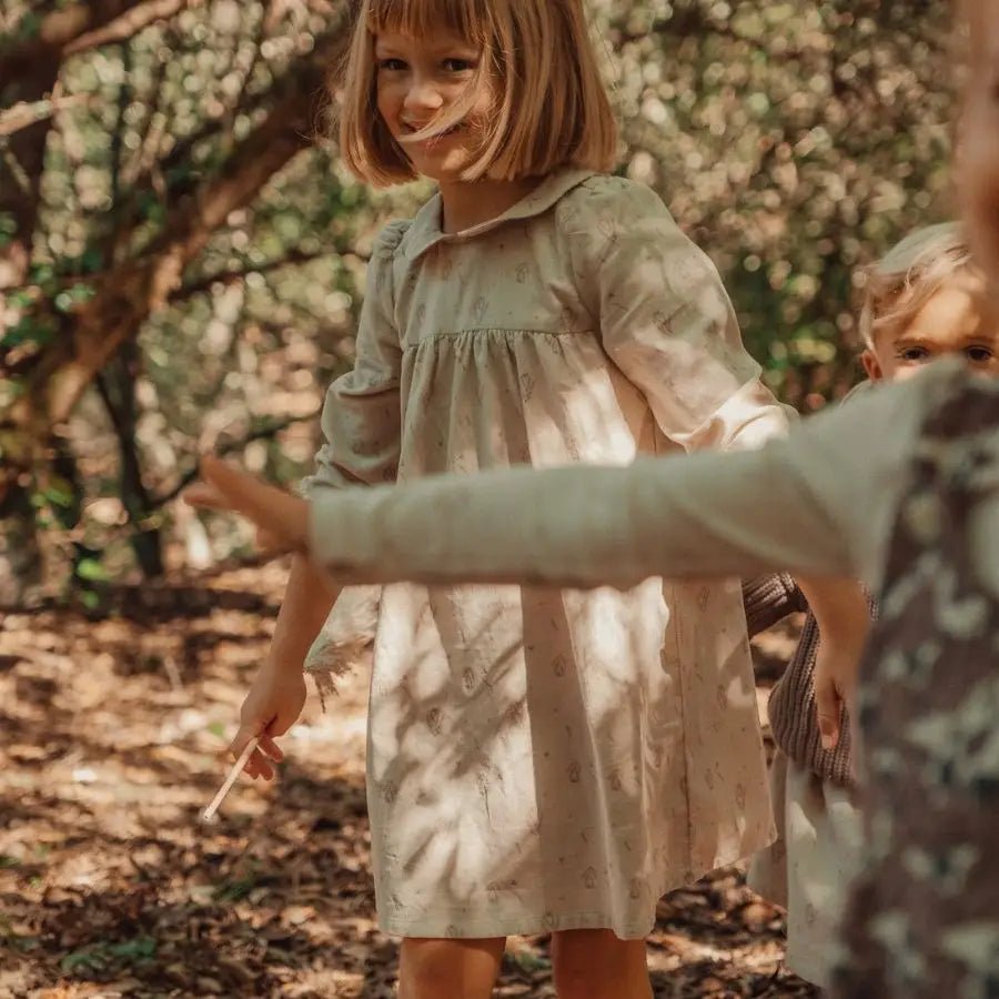 Lovely Littles Corduroy Collar Dress Ember With Floral Print And Adjustable Straps - 
