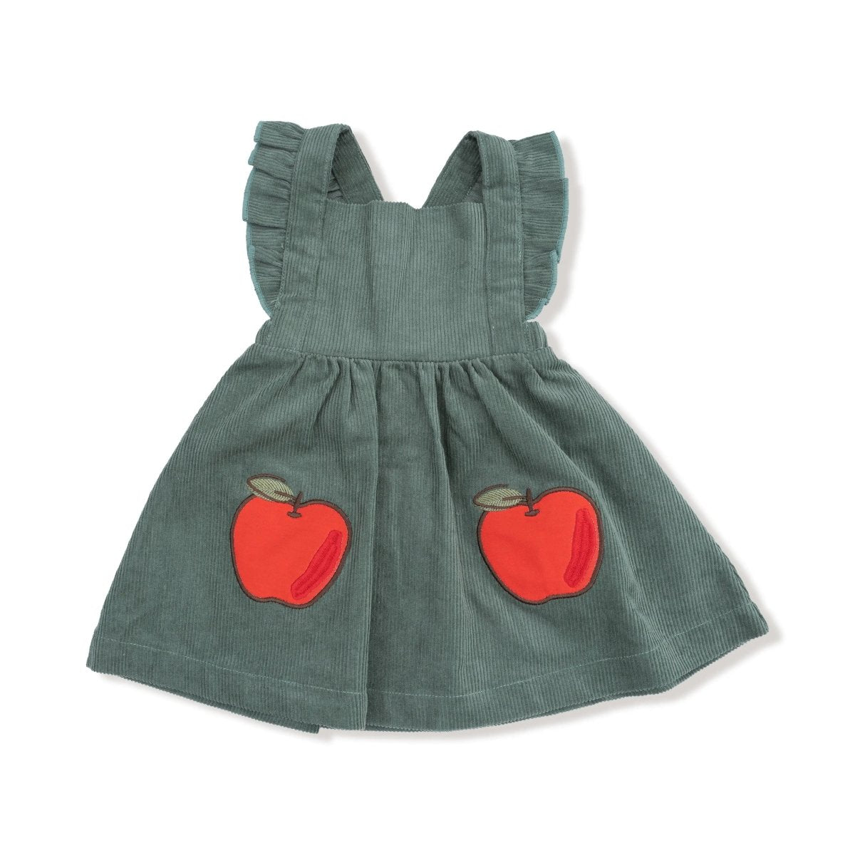 Angel Dear Corduroy Pinafore Dress And Diaper Cover Apple Appliques - Everetts Place Boutique - 