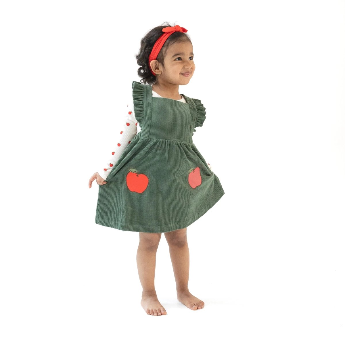 Angel Dear Corduroy Pinafore Dress And Diaper Cover Apple Appliques - Everetts Place Boutique - 