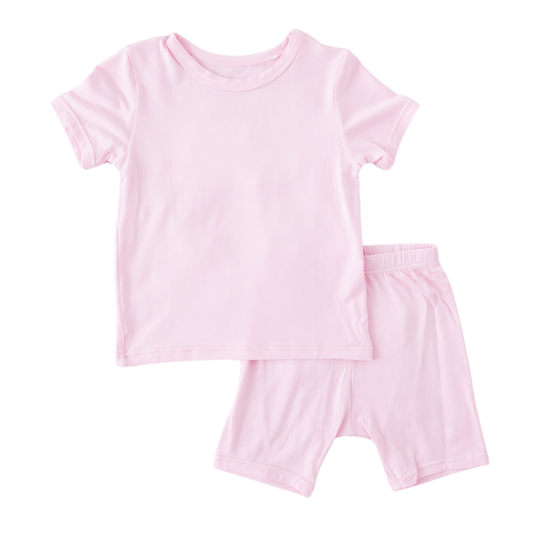 Kids short-sleeve pajama set in cotton candy pastel color with matching shorts