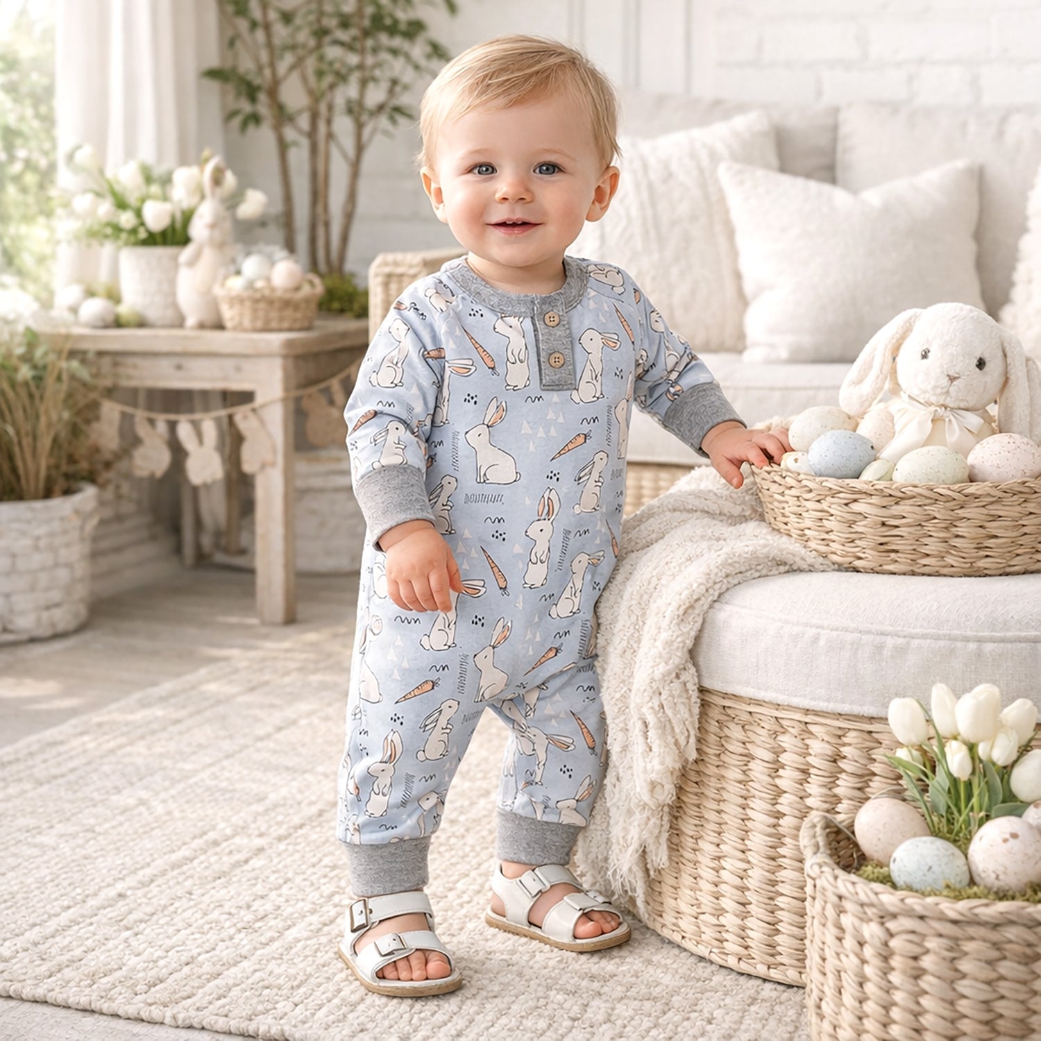 Cottontail Crew Bamboo Henley Easter Romper for Baby - Baby & Toddler Clothing, Child, Pocket, One-piece garment, Button | Everetts Place
