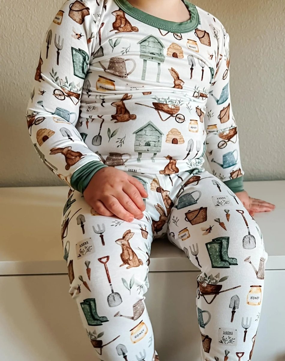 Little Joy Co. Cottontail Garden Bamboo Pajamas 2 Piece Sleepwear Soft - Everetts Place Boutique - 