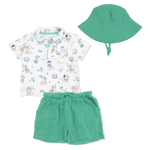Angel Dear Country Club Dogs Neutral - Polo with Casual Short & Bucket Hat - 
