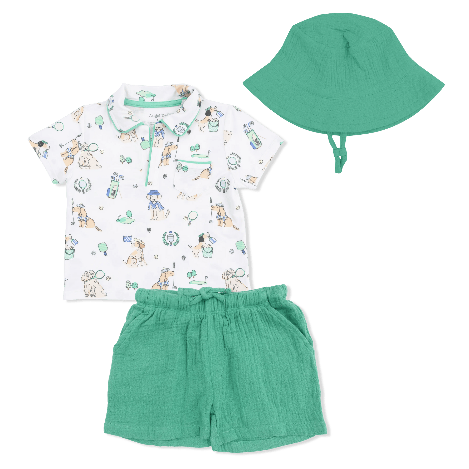 Angel Dear Country Club Dogs Neutral - Polo with Casual Short & Bucket Hat - 