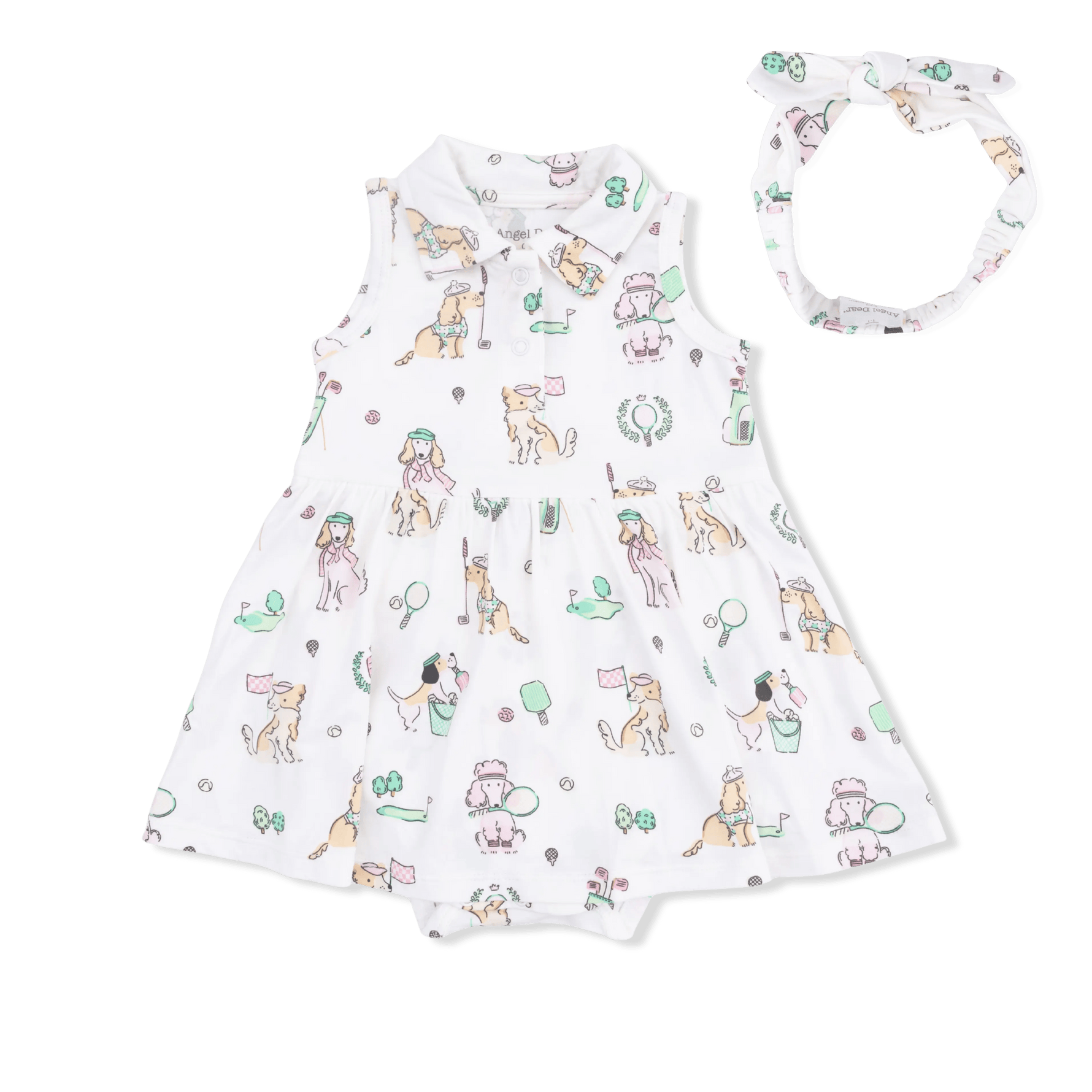 Angel Dear Country Club Dogs Pink - Polo Tennis Dress & Headband - 