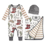 Tesa Babe Cowboy 3 Pcs Gift Set For Baby Boy Howdy Partner Romper Hat - Everetts Place Boutique - 