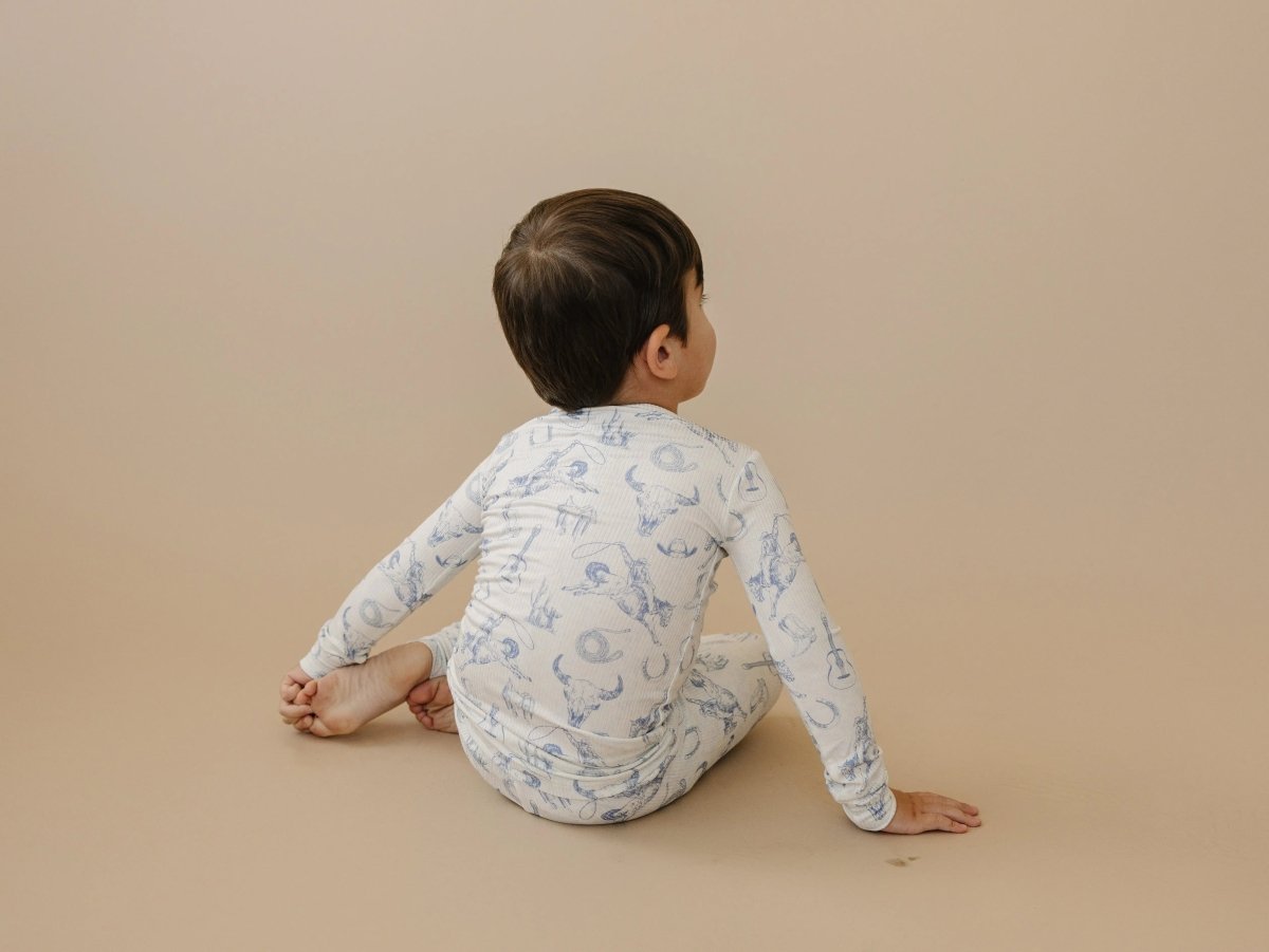 Little Joy Co. Cowboy Blues 2pc Ribbed Bamboo Pajamas For Kids Sleepwear - Everetts Place Boutique - 
