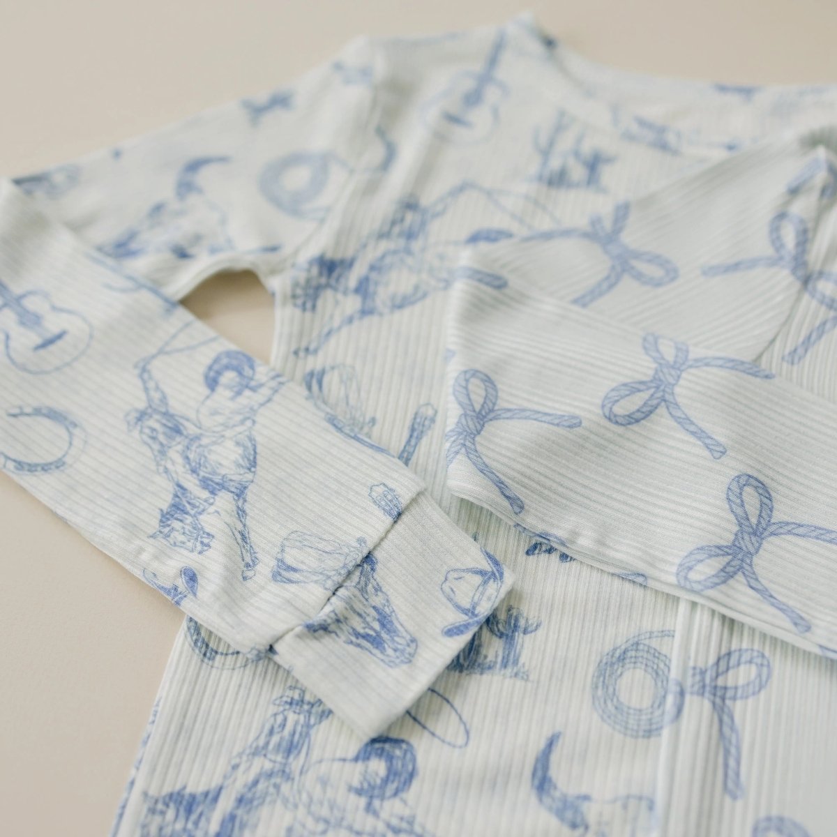 Little Joy Co. Cowboy Blues 2pc Ribbed Bamboo Pajamas For Kids Sleepwear - Everetts Place Boutique - 