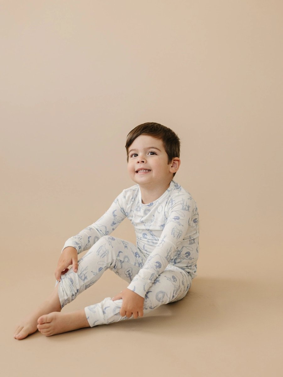 Little Joy Co. Cowboy Blues 2pc Ribbed Bamboo Pajamas For Kids Sleepwear - Everetts Place Boutique - 
