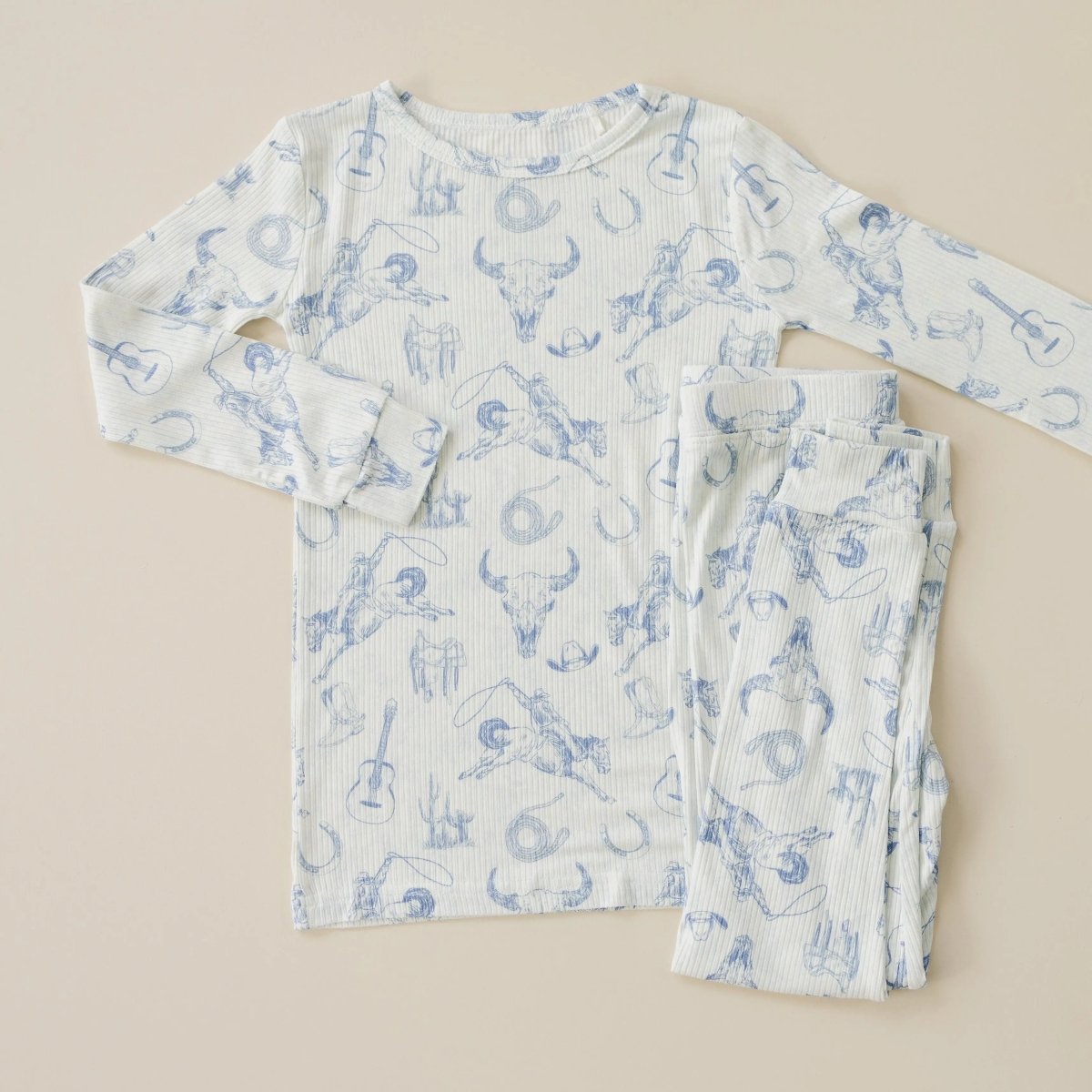 Little Joy Co. Cowboy Blues 2pc Ribbed Bamboo Pajamas For Kids Sleepwear - Everetts Place Boutique - 