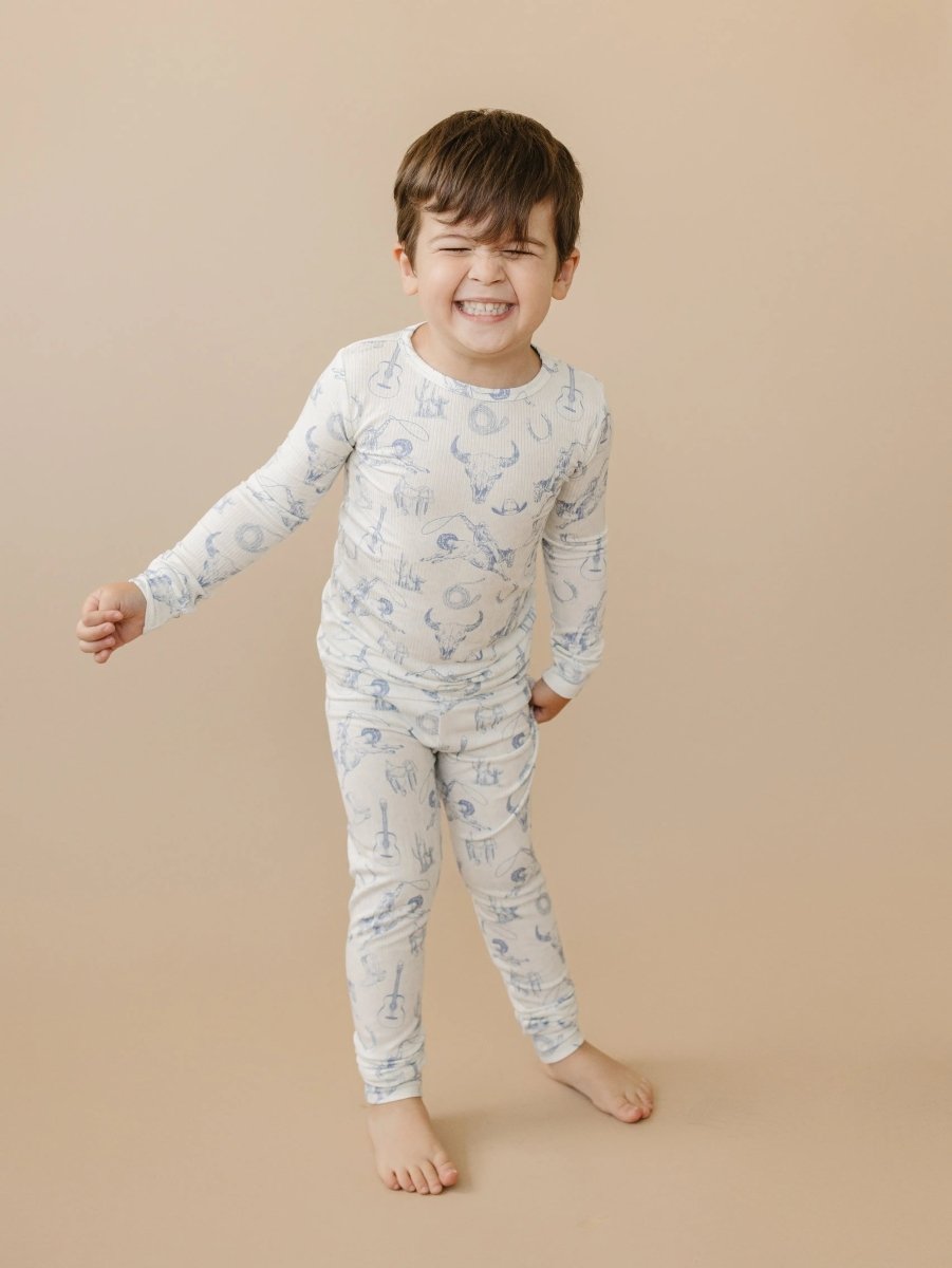 Little Joy Co. Cowboy Blues 2pc Ribbed Bamboo Pajamas For Kids Sleepwear - Everetts Place Boutique - 
