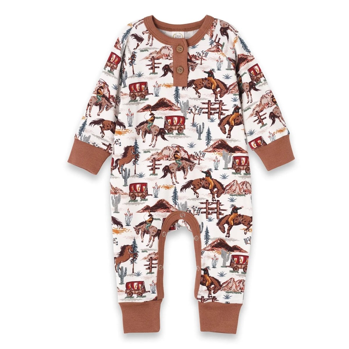Tesa Babe Cowboy Henley Romper Bamboo Western Spirit Baby Boy - Everetts Place Boutique - 