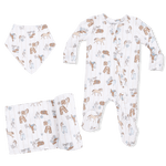 Angel Dear Cowboy Nursery - 2 Way Zipper Footie, Bandana Bib, & Swaddle Blanket Set - 