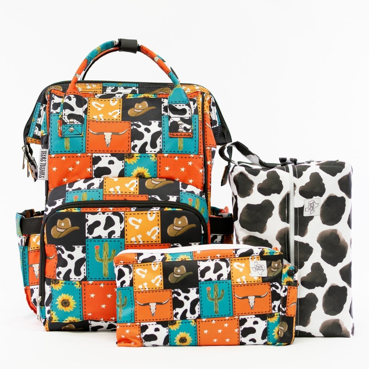 Cowboy Patches Diaper Bag with Trendy Backpack Style for Busy Parents - Everetts Place