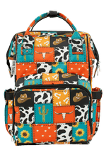 Texas Tushies Cowboy Patches Diaper Bag with Trendy Backpack Style for Busy Parents - 