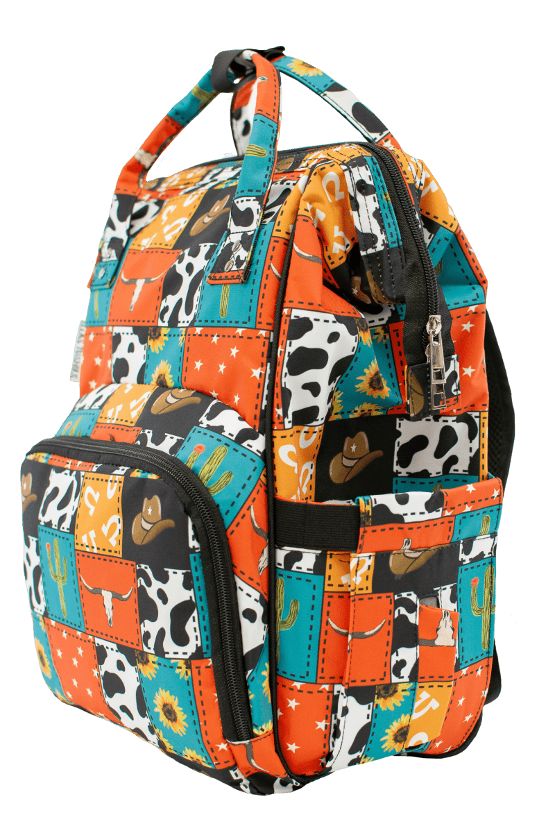 Texas Tushies Cowboy Patches Diaper Bag with Trendy Backpack Style for Busy Parents - 