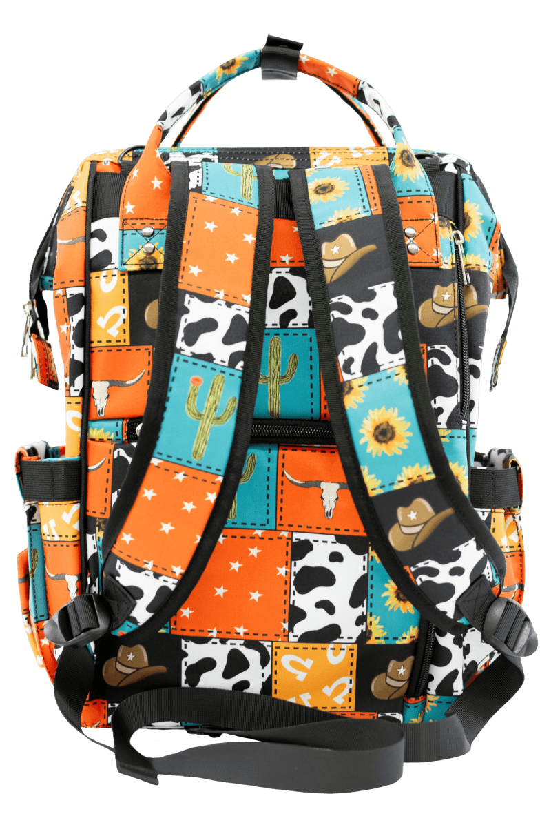 Texas Tushies Cowboy Patches Diaper Bag with Trendy Backpack Style for Busy Parents - 